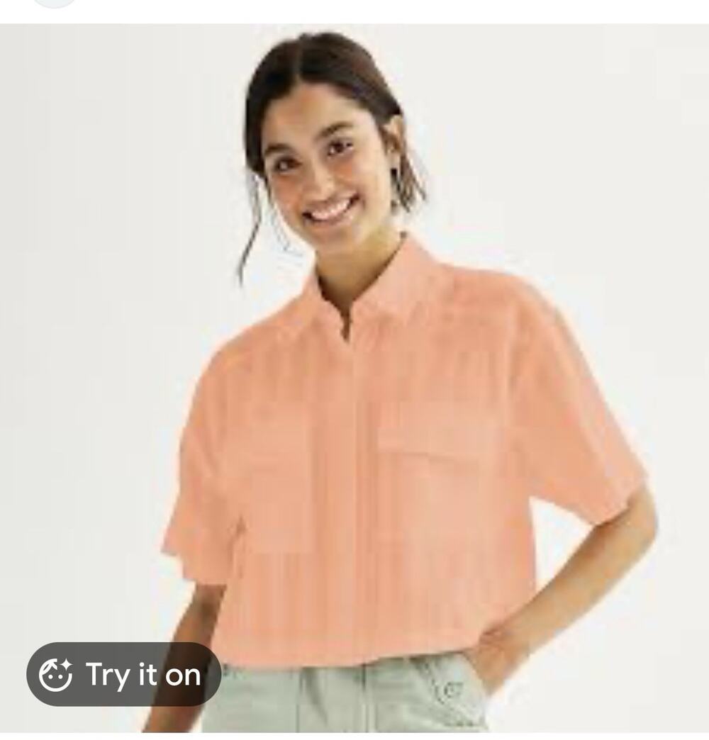 Dizzy Lizzie Peach Striped Relaxed Button Down Shirt Women's 2X NWT